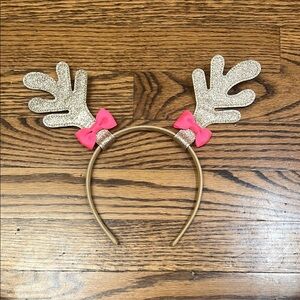 Glitter Reindeer Antler Headband with Pink Bows